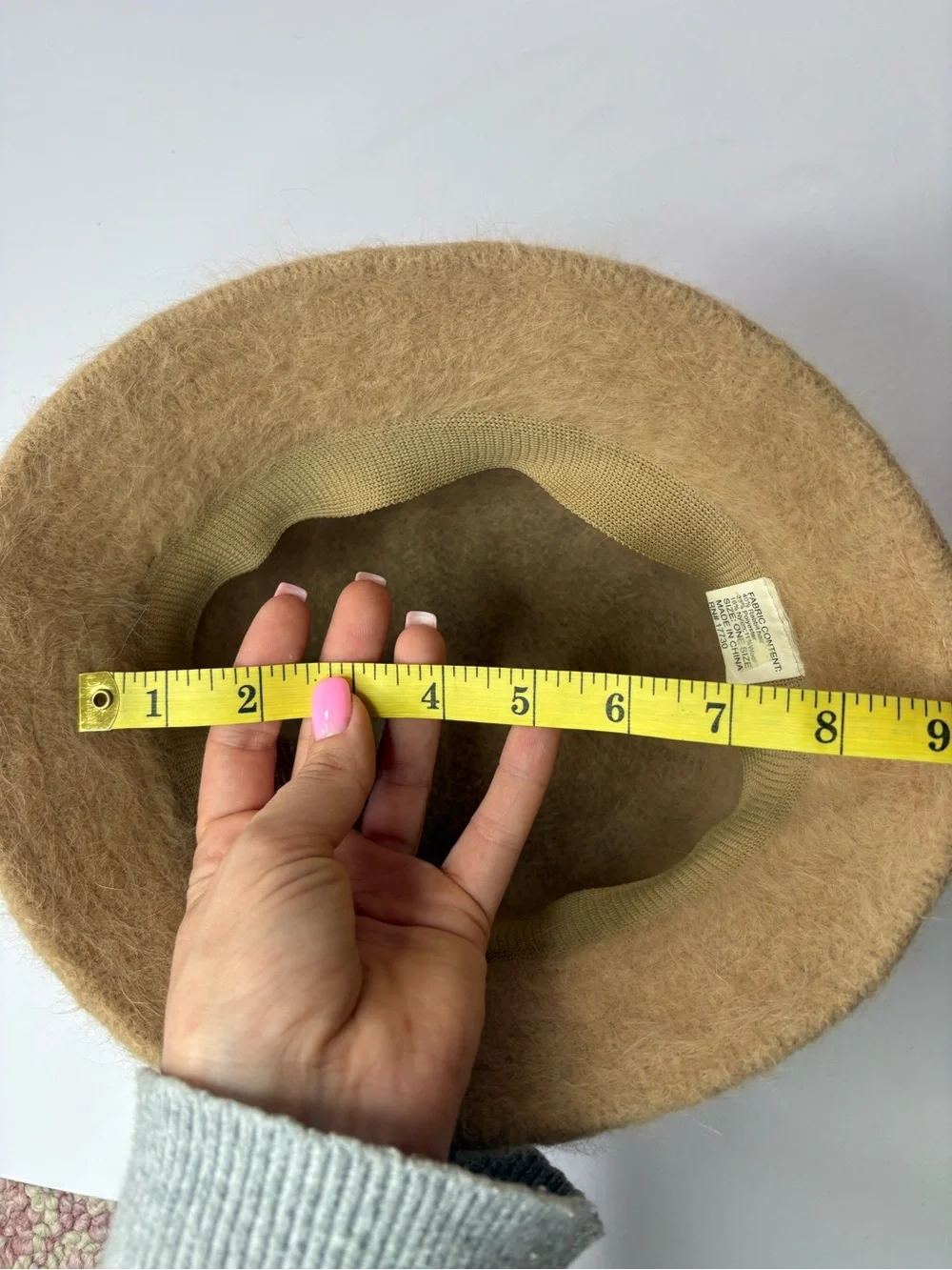 Tan Beige Rabbit Hair Wool Bucket Hat Classic Rave Festival Grunge Minimalist OS